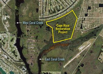 map of cape haze in relation to west coral creek and east coral creek