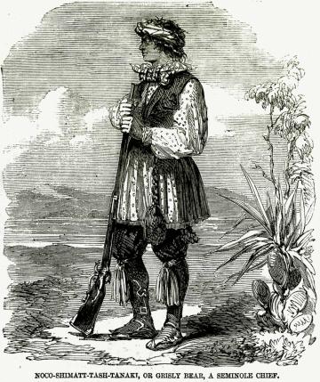 Historical engraving of Seminole chief holding musket