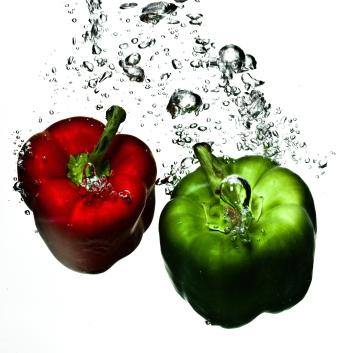 Vegetables dropped in water 
