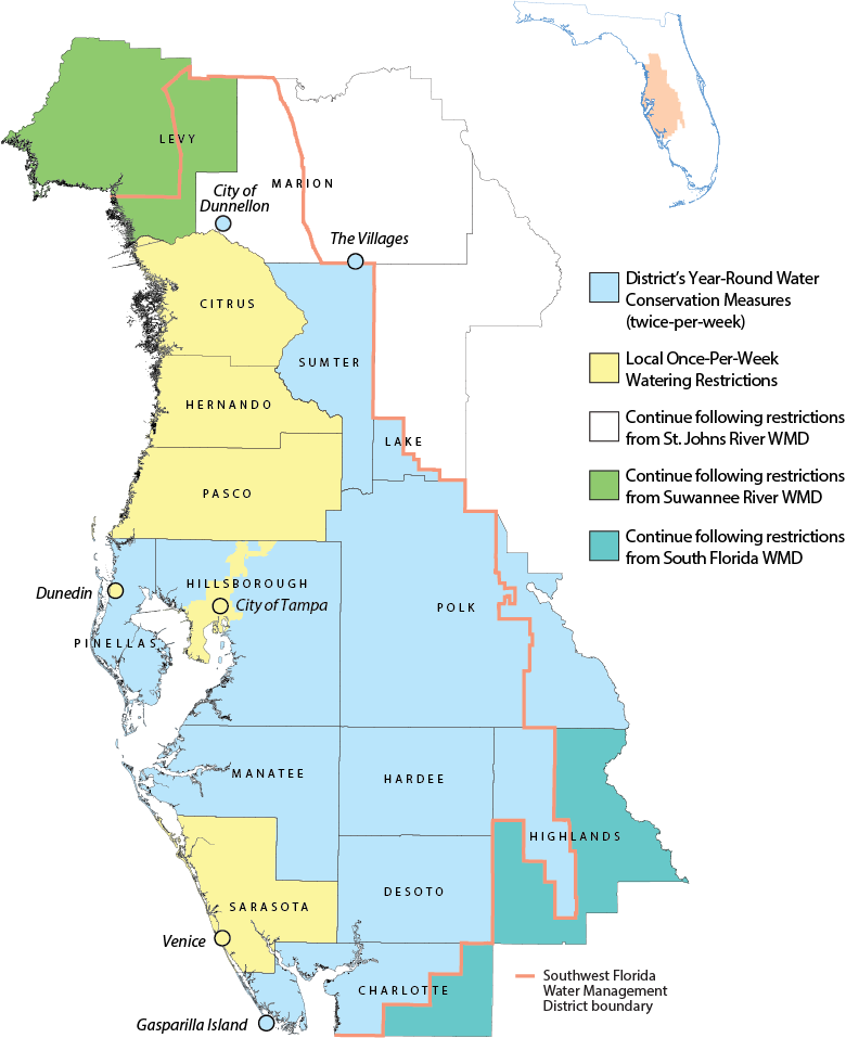 Map of the District showing the current water restrictions per local government