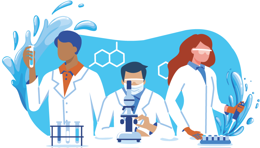 Technicians testing water in lab illustration