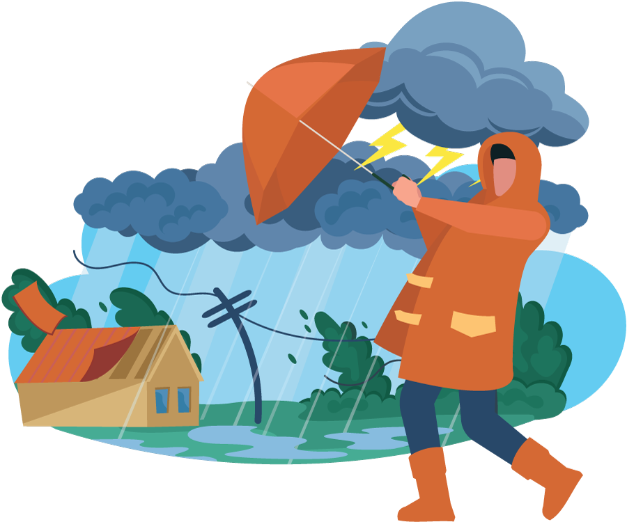 Wind, rain, lightning illustration