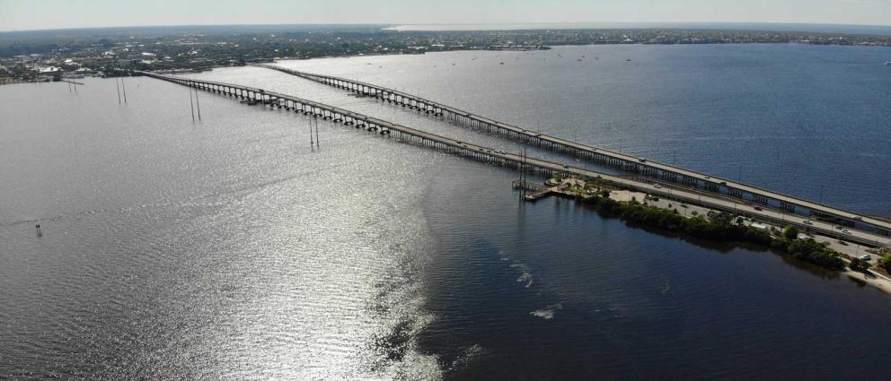 Aerial view of Peace River near Charlotte Harbor