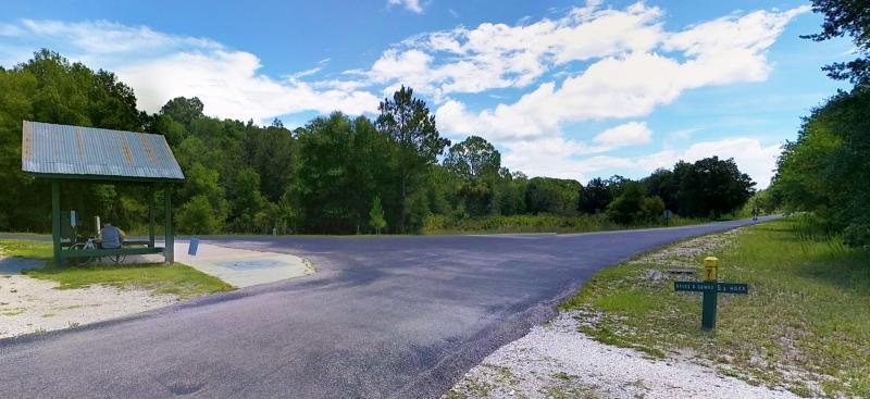 paved biking trail and shelter