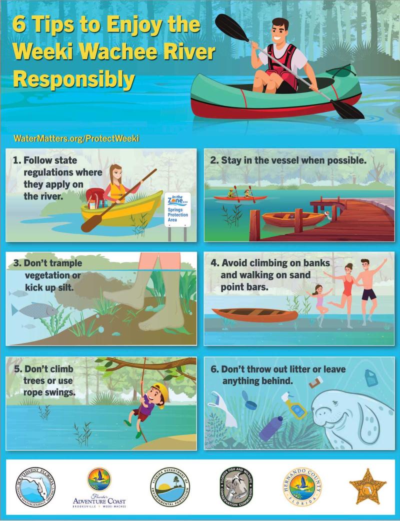 Illustrations of 7 tips to save the Weeki Wachee River