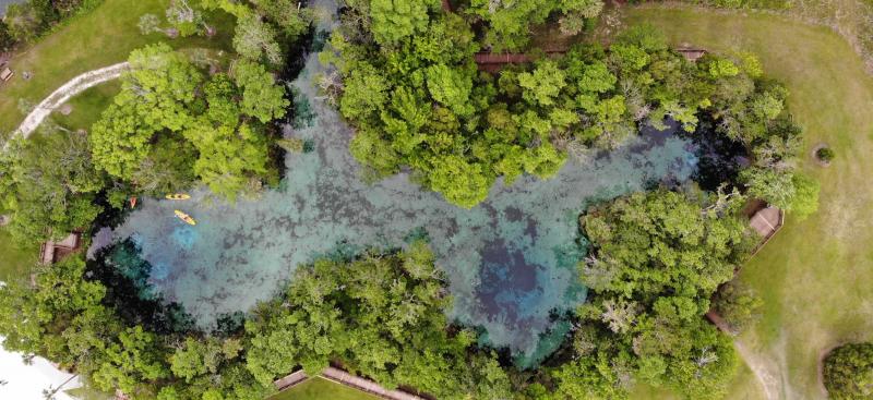 Aerial view of Three Sisters Spring