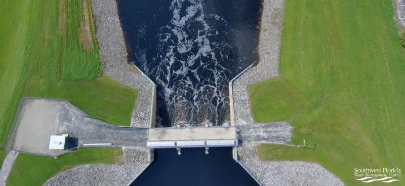 Aerial view of a water control structure