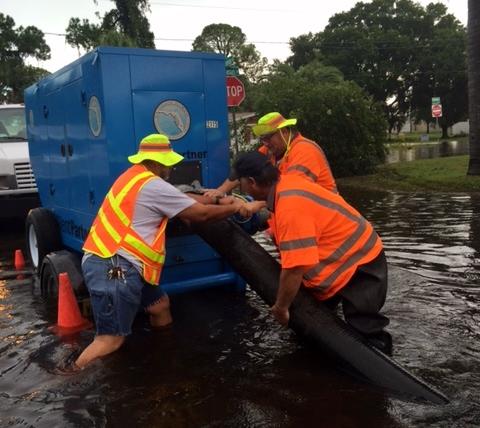 staff responds to flooding