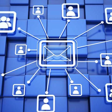 blue background with email and people icons