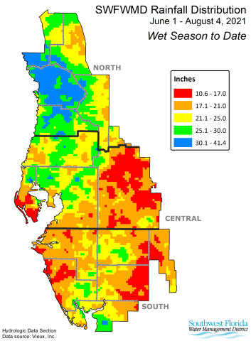 Map of area rainfall June 1- Aug 4