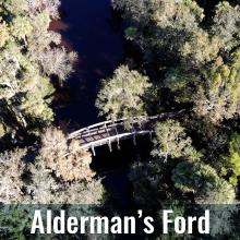 Aerial view of Alderman's Ford bridge