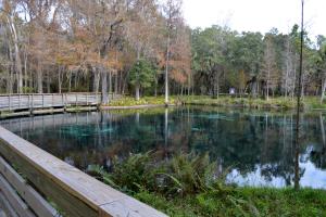Crystal Springs with walkway and trees surrounding it