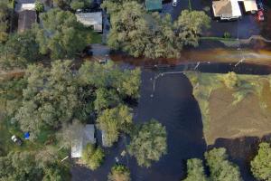 Aerial view of flooding in Florida after a hurricane