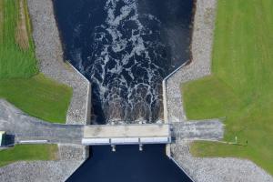 Aerial view of a water control structure