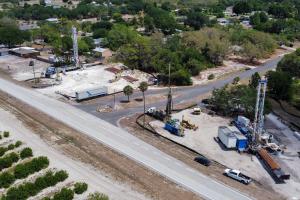 aerial view of drilling rigs