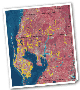 Satellite image of transmission lines in tri-county area.