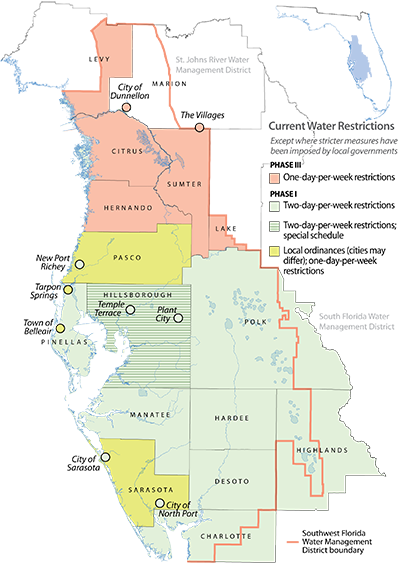 Map displaying areas of water restrictions