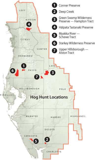 Map of hog hunt loactions